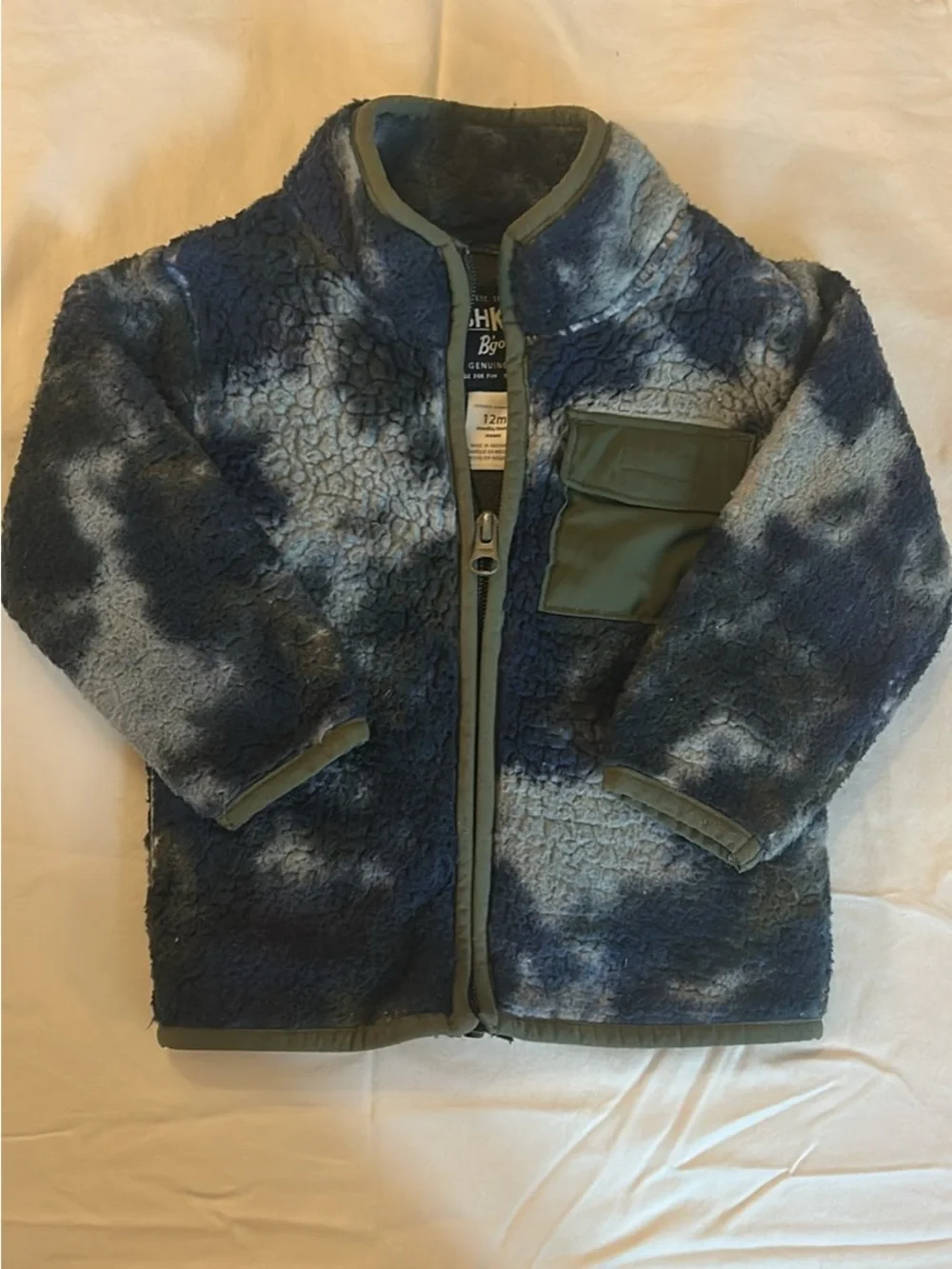 OshKosh B'gosh Navy and Light Blue Tie-Dye Sherpa Jacket with Olive Pocket